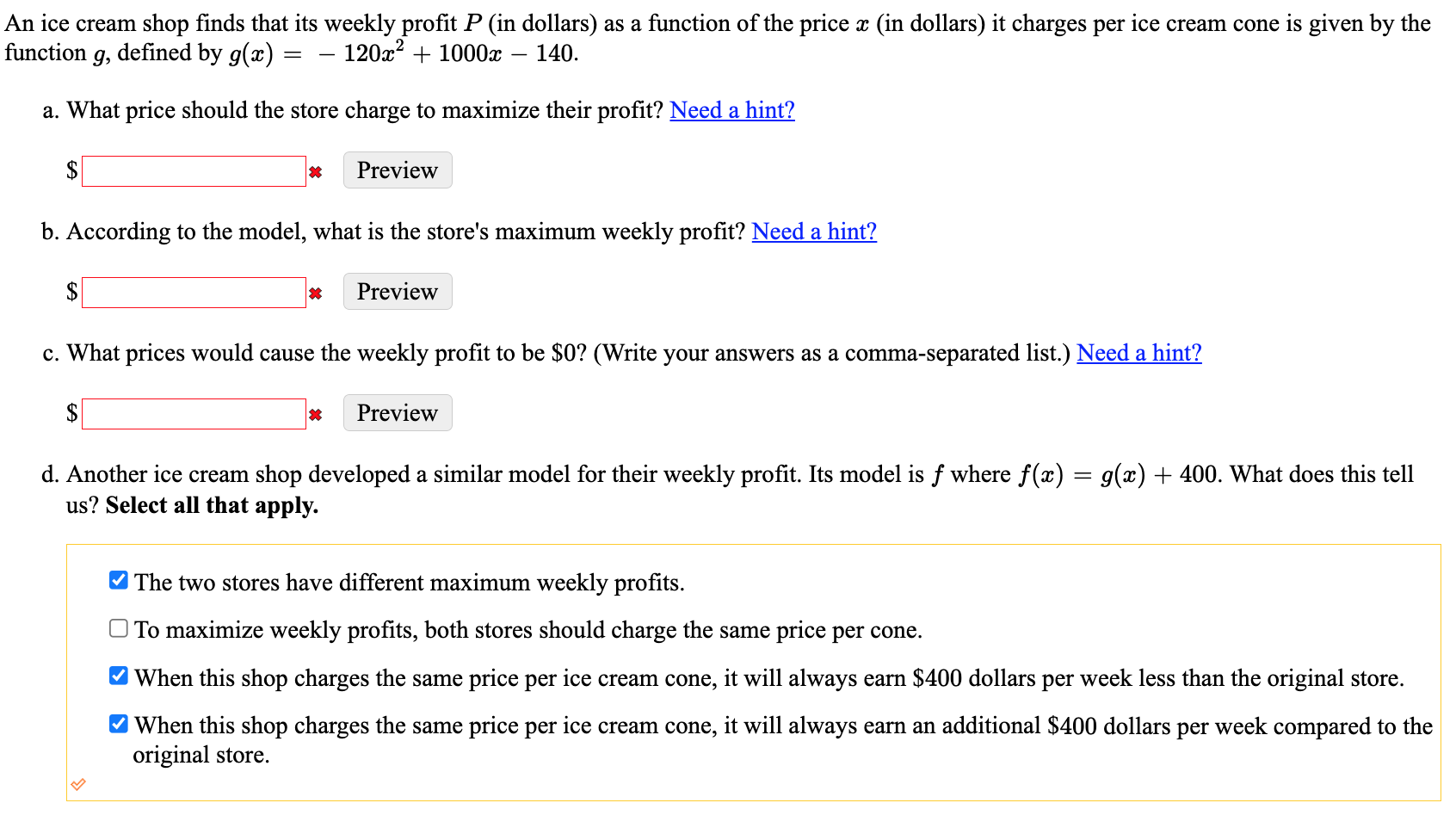 maximum (or minimum) value for f (3:)? Need a hint? m =