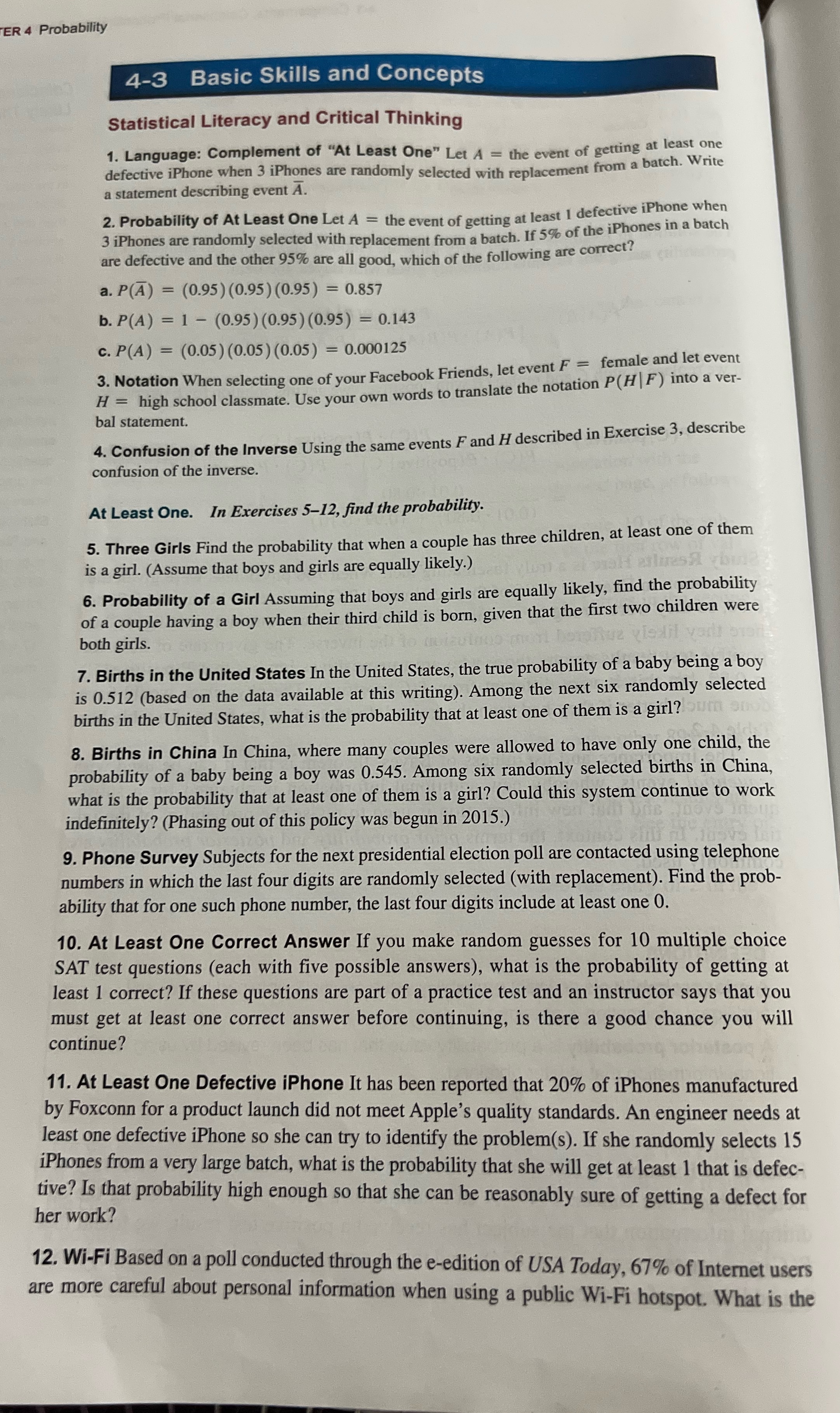 2,4,6,8,10 ER 4 Probability 4-3 Basic Skills and Concepts Statistical Literacy and