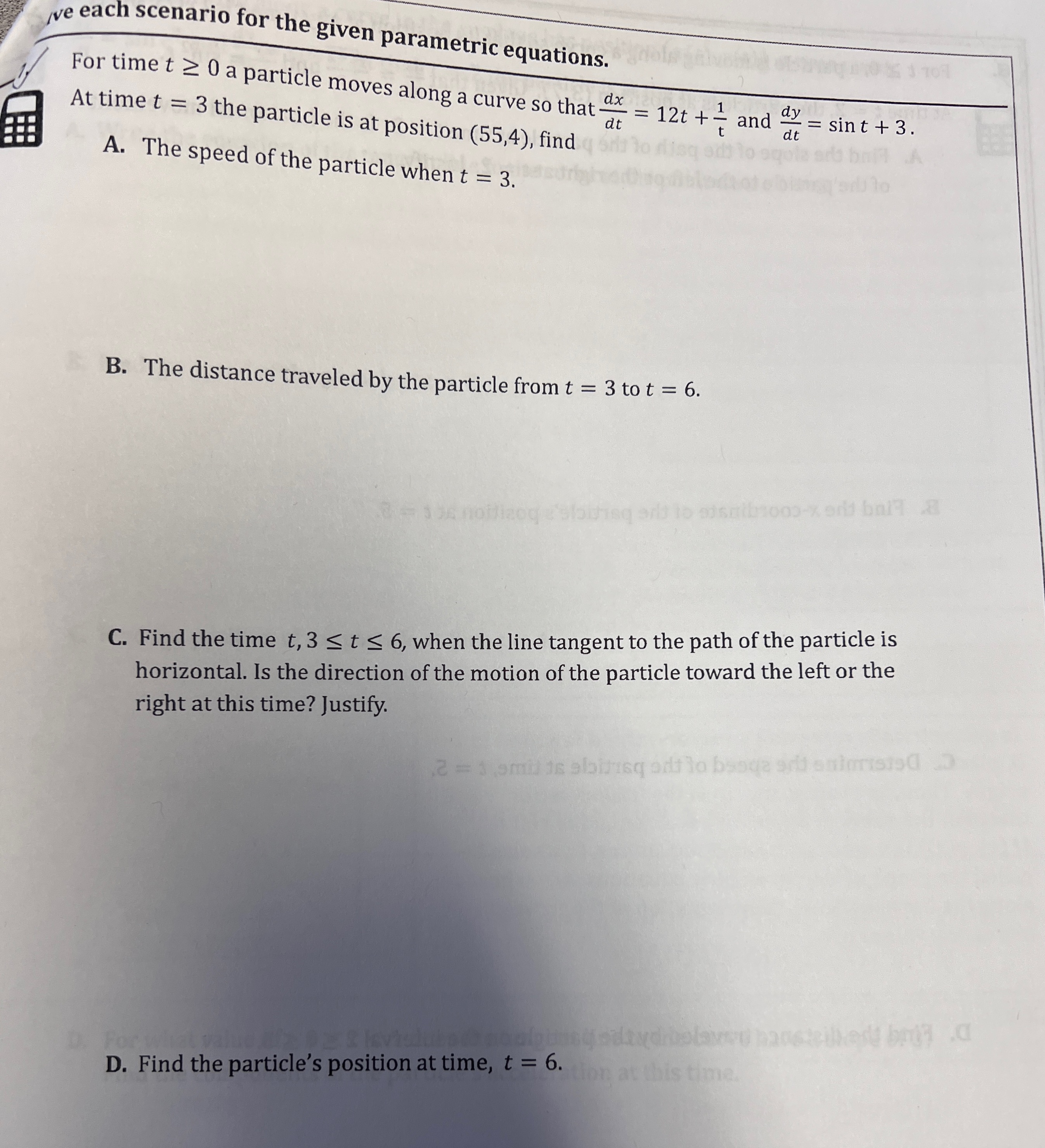  ive each scenario for the given parametric equations. For time t