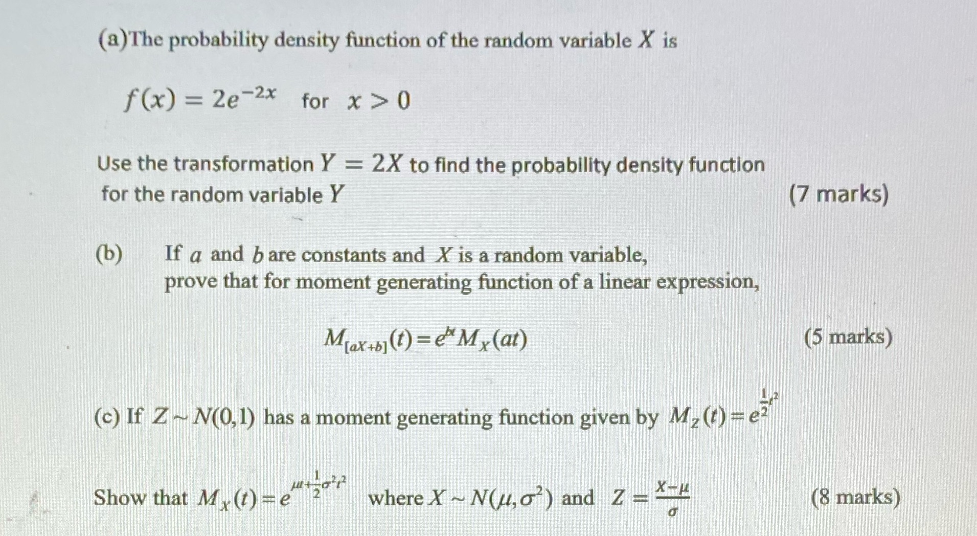  (a) The probability density function of the random variable X is