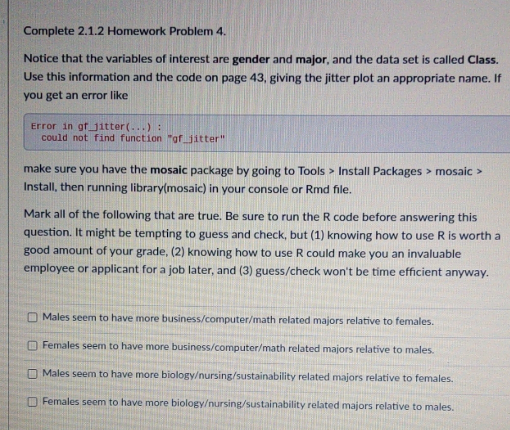 Statistics using technology textbook 2.1.2 homework problem 4 Complete 2.1.2 Homework Problem