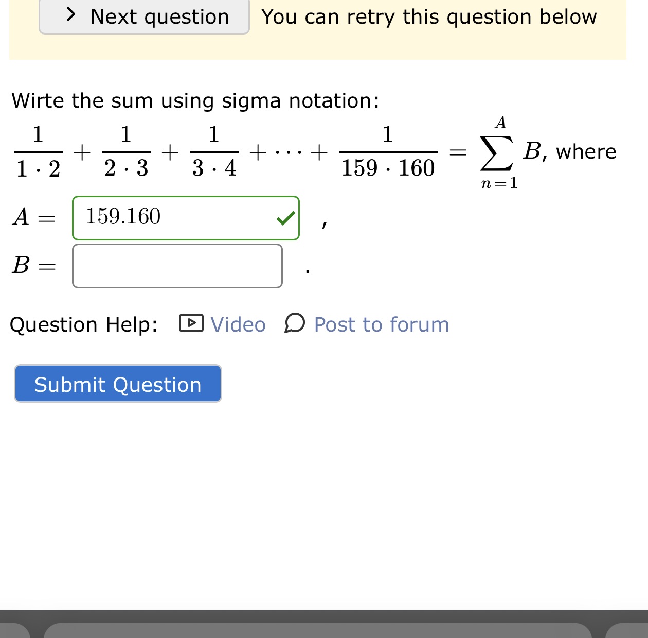 > Next question You can retry this question below Wirte the