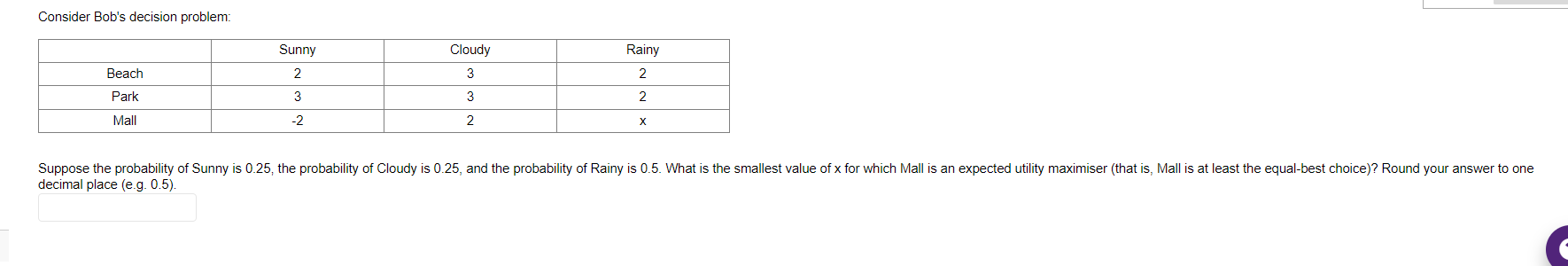 2 Park 3 3 X -2 2 Mall Suppose the probability of