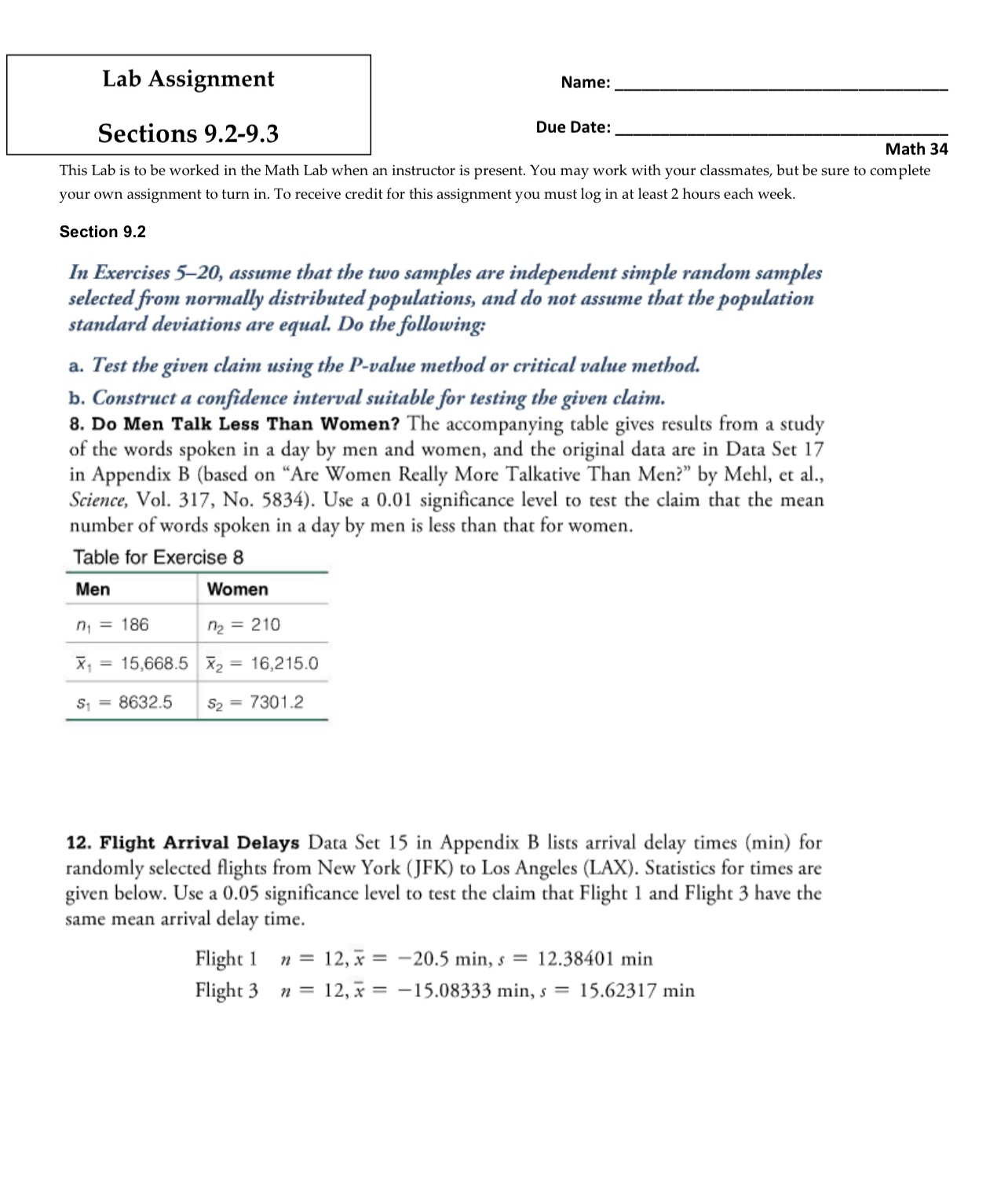 Section 9.3: 11. Flight Operations The table below lists the times (min)