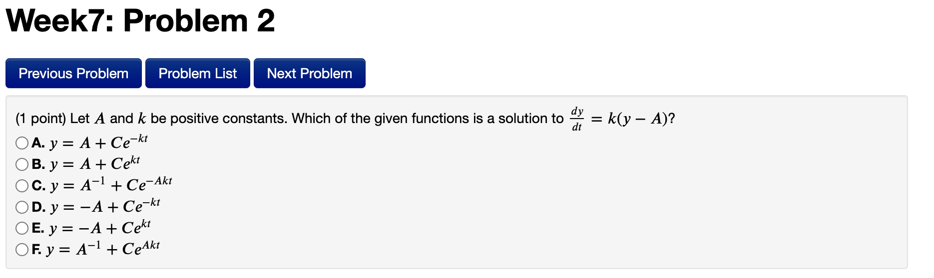 Match the solutions to the differential equations. If there is more than