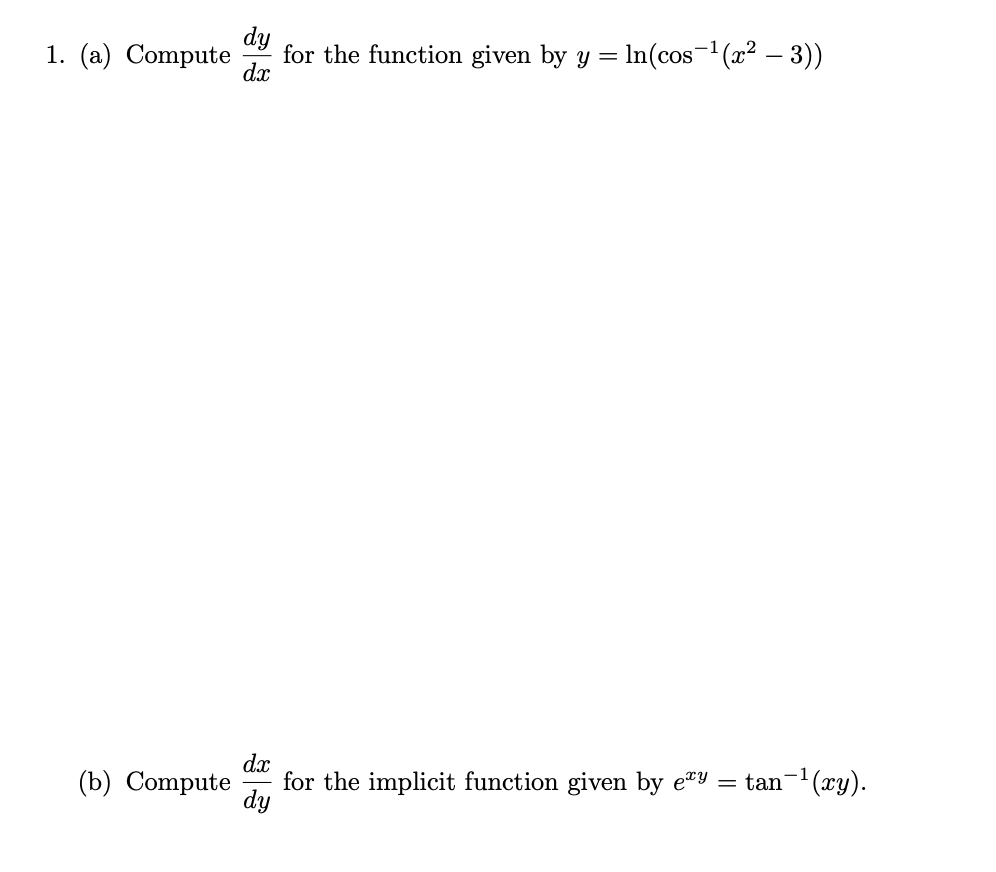 d 1. (a) Compute 9 for the function given by y