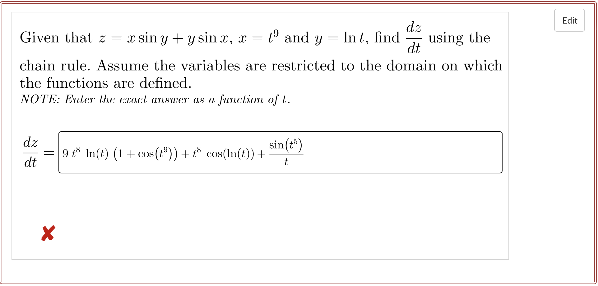 functions are defined. NOTE: Enter the exact answer as a function of