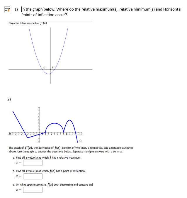 minimum(s) and Horizontal Points of Inflection occur? Given the following graph of