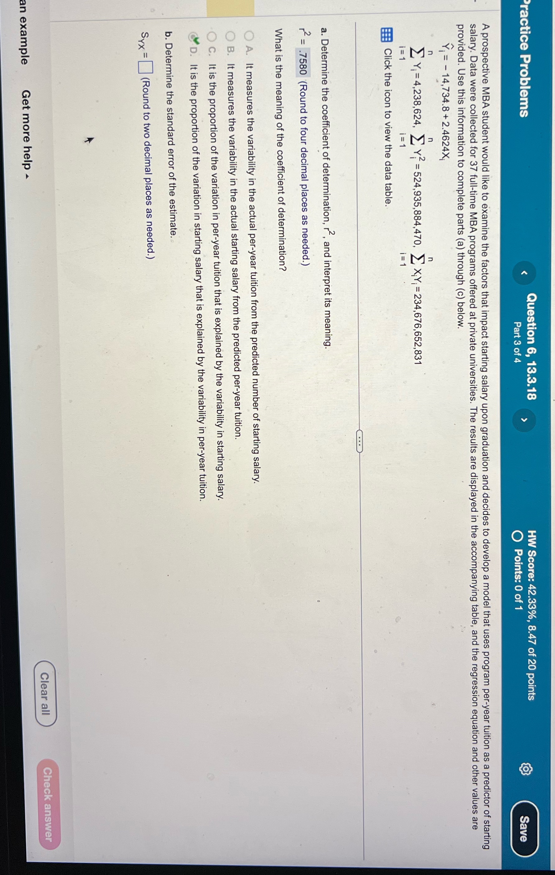 Please find b Practice Problems Question 6, 13.3.18 HW Score: 42.33%, 8.47