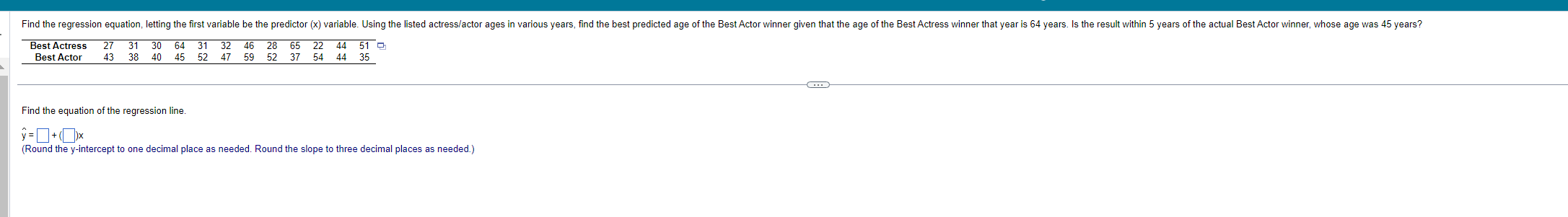  Find the regression equation, letting the first variable be the predictor