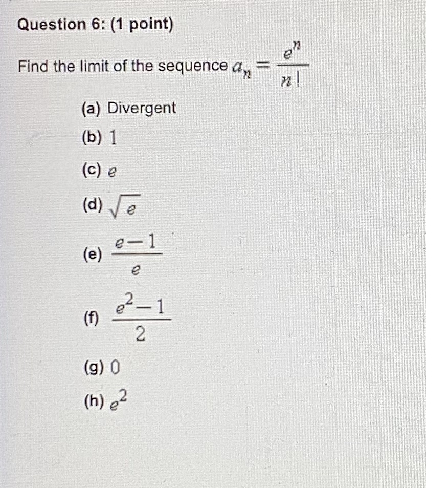 Please answer multiple choice and show work Question 6: (1 point) Find