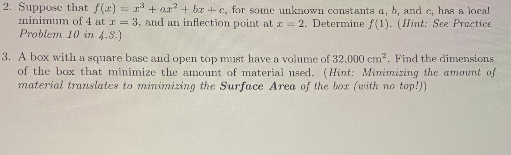 2. Suppose that f(x) = x3 + ax + bx +