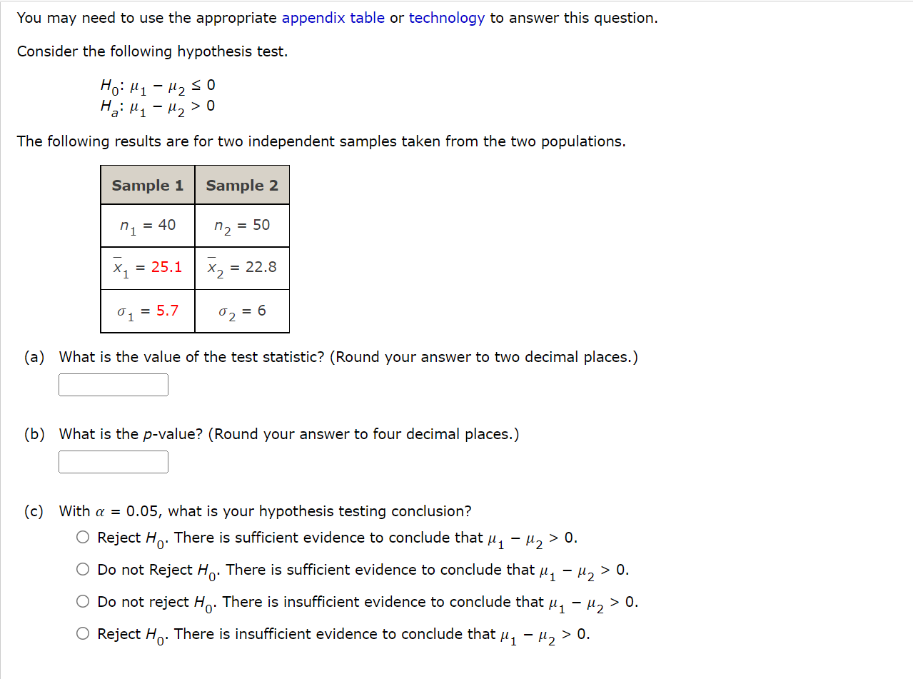 5.1 You may need to use the appropriate appendix table or technology