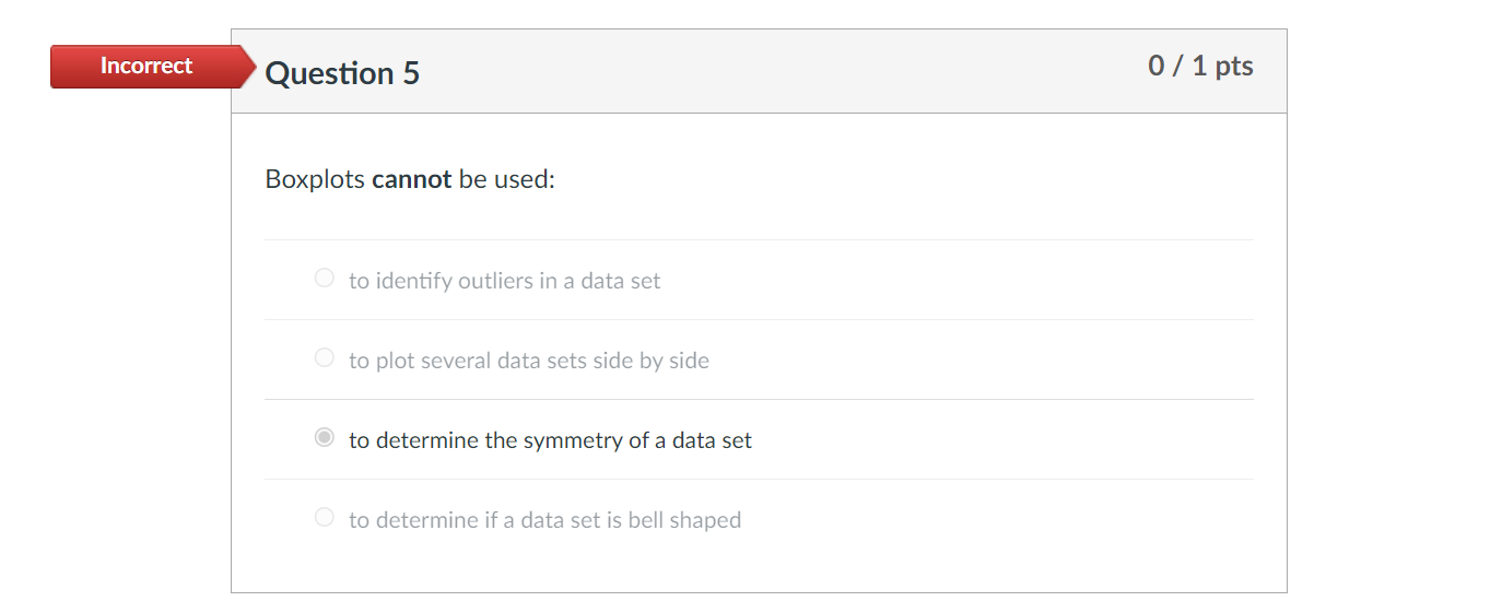 Question 5 0 I 1 \"*5 Boxplots cannot be used: to