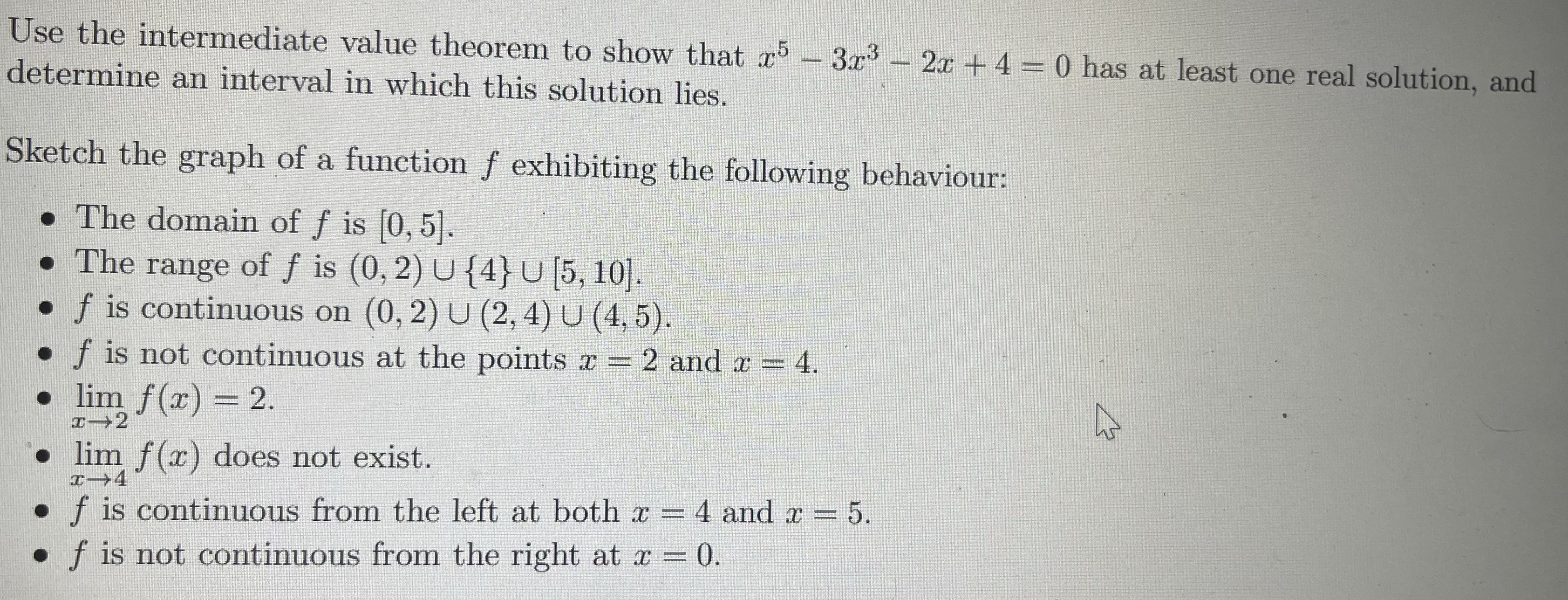 Use the intermediate value theorem to show that x5 - 3x3