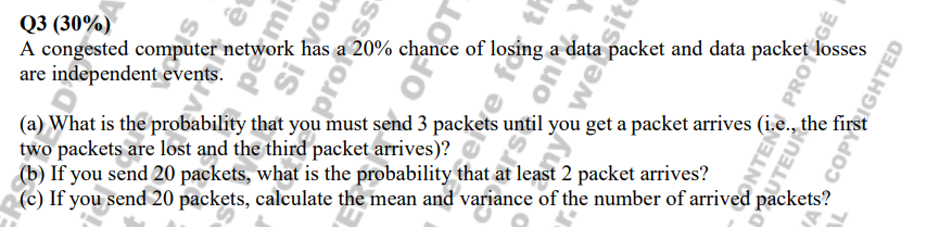 losing a data packet and data packet losses are independent events. e