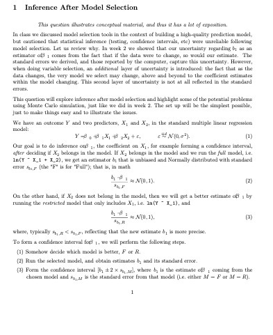 1 Inference After Model Selection This question Mustrates conceptual material, and