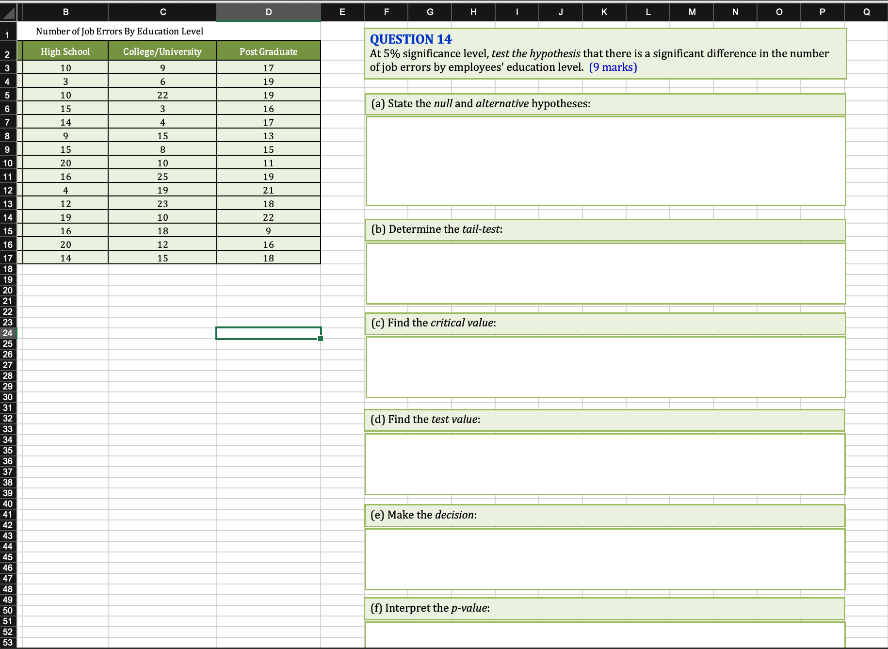 N O Years of Work No of Job QUESTION 17 Experiences (X)