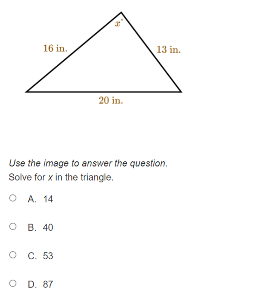 20 in. Use the image to answer the question. Solve for