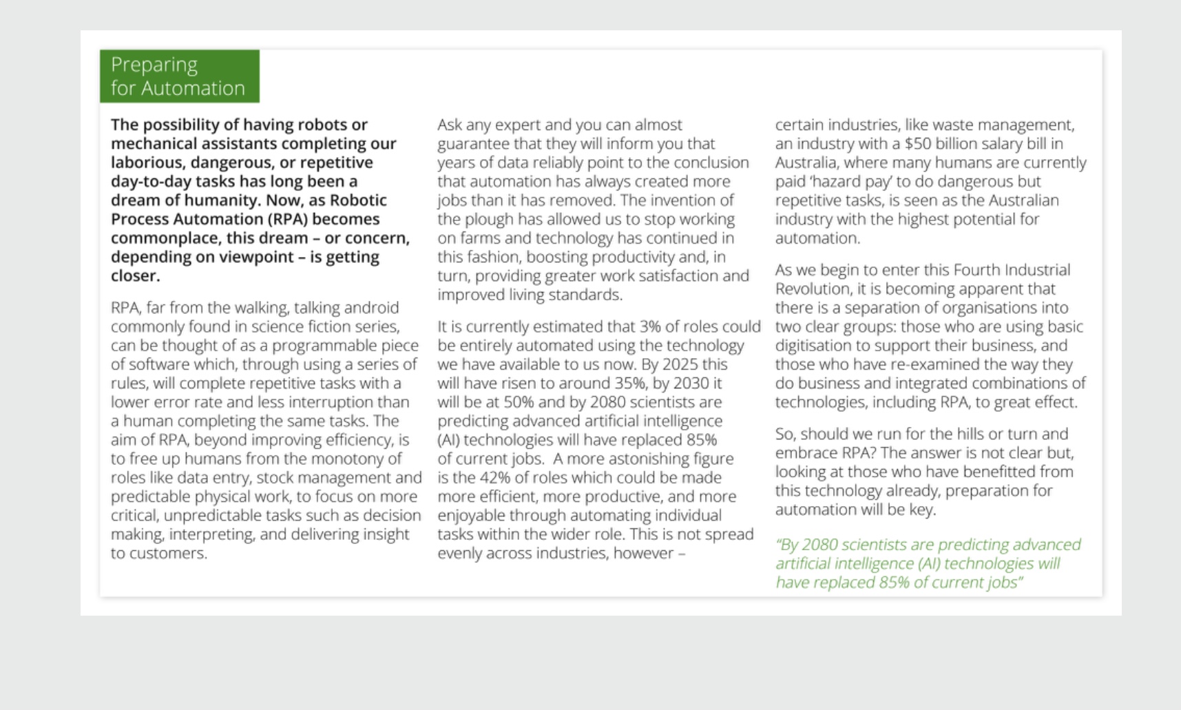 (503) Automated Processing Text Generation and Learning Higher-Level Thinking Robotic Process Automation