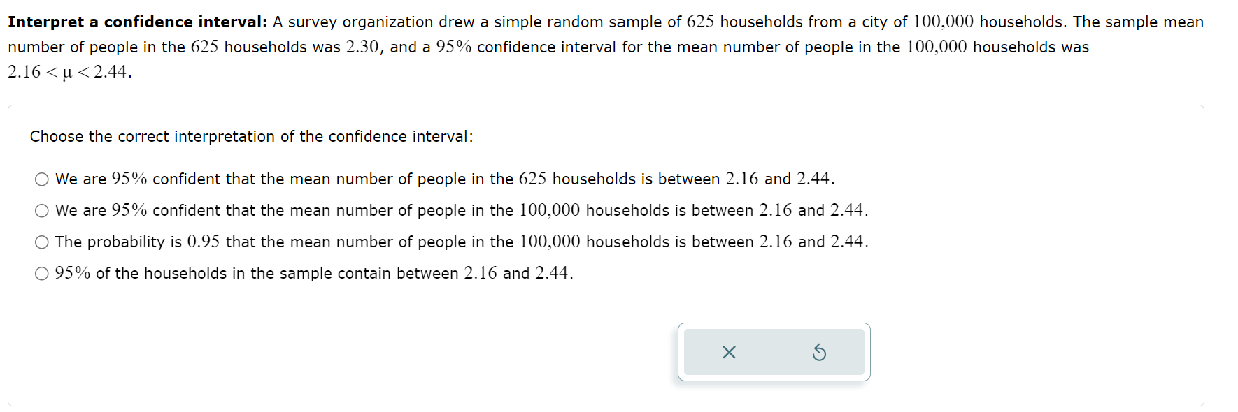 confidence interval for the mean score for all the students in the