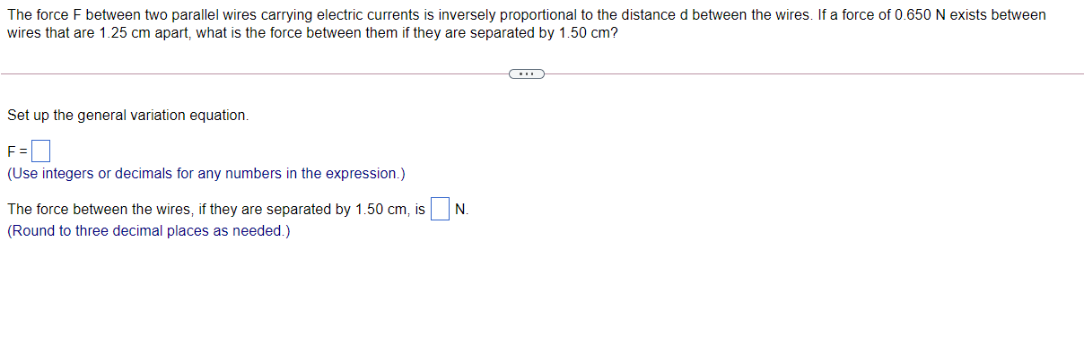 The force F between two parallel wires carrying electric currents is