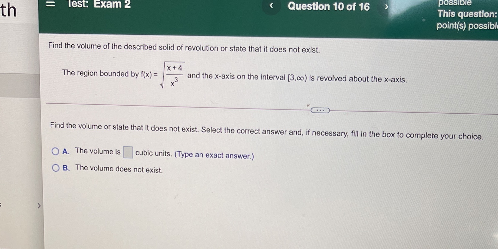 th = Test: Exam 2 < possible < Question 10 of 16