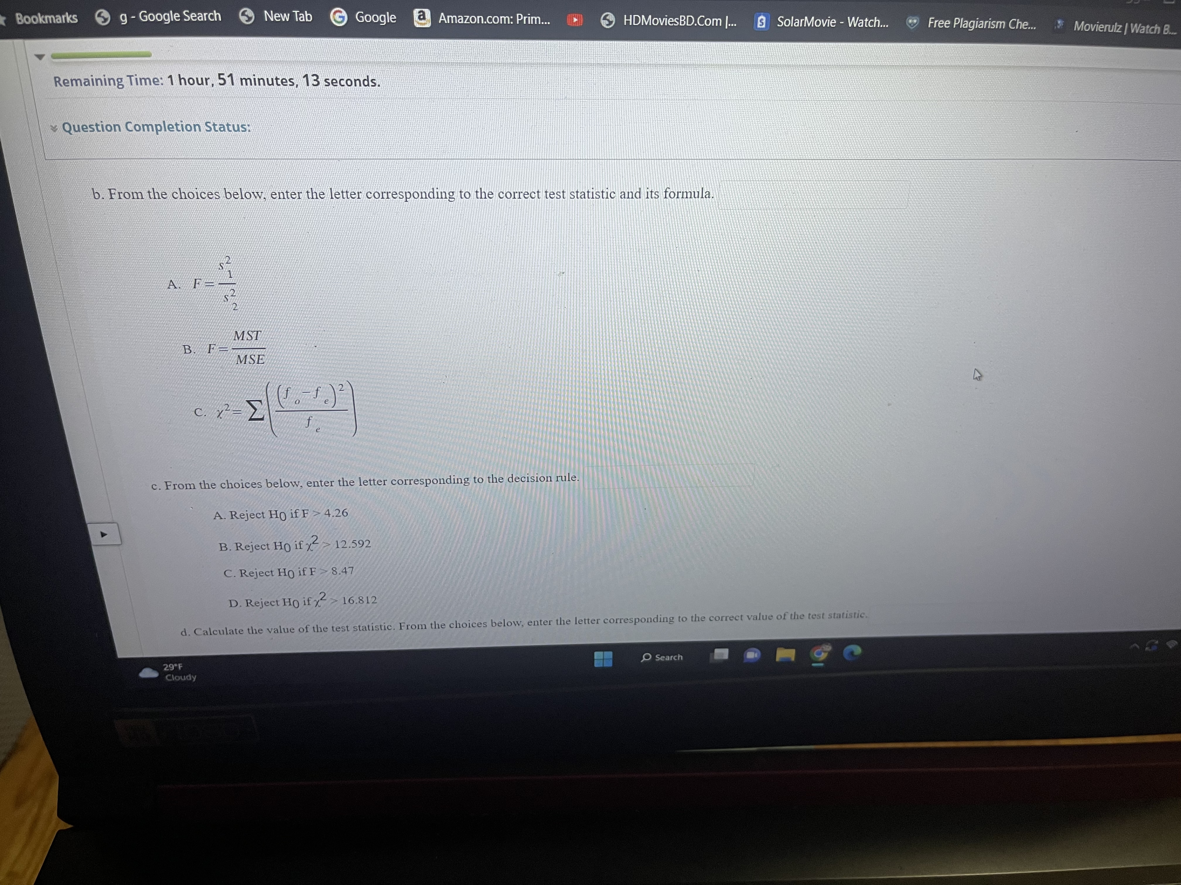 Status: b. From the choices below, enter the letter corresponding to the
