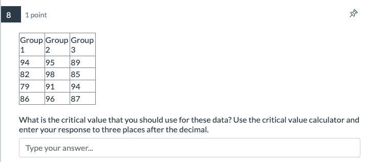 are not all equal. 1 point Use the following data for questions
