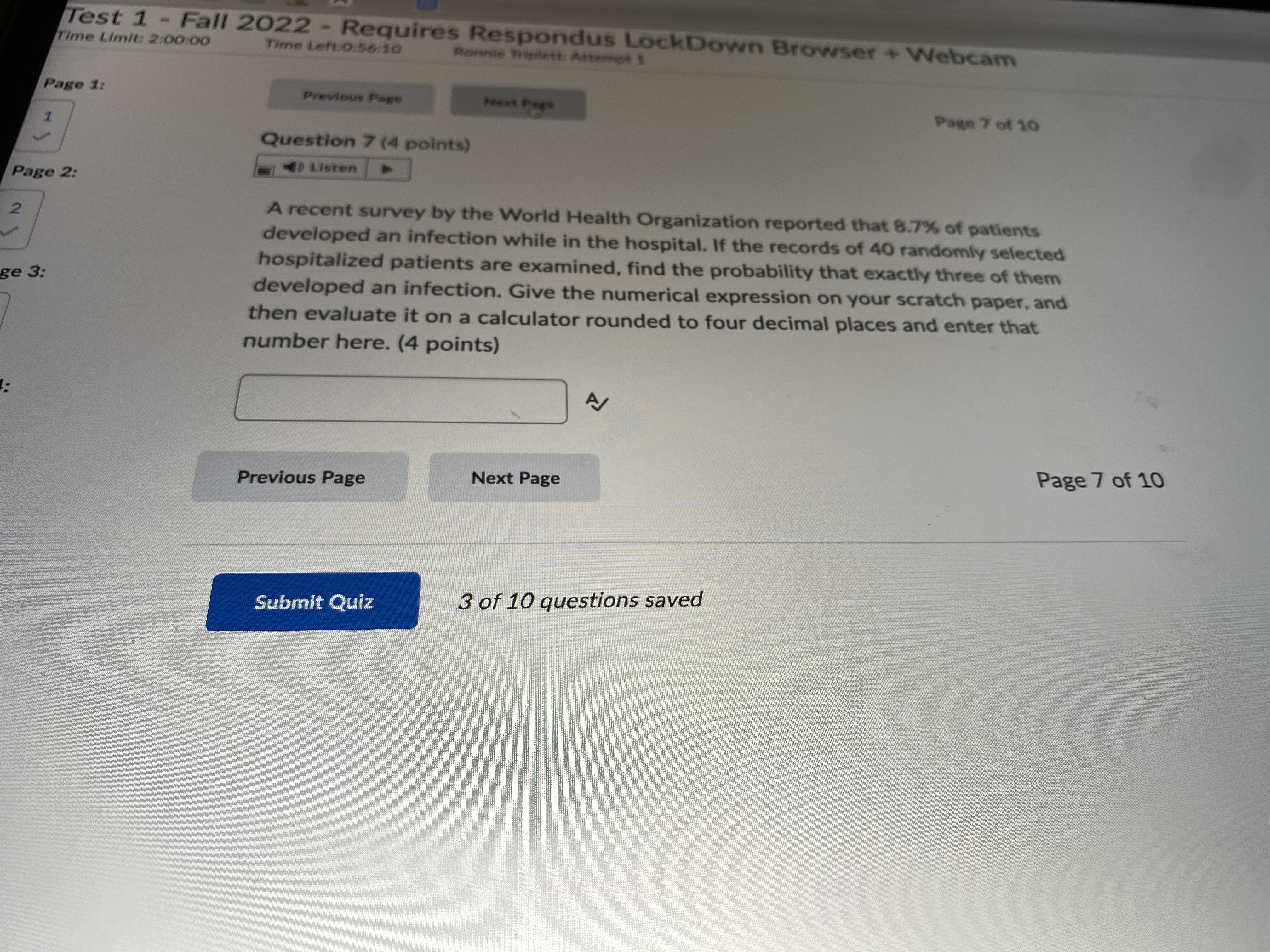 LockDown Browser + Webcam Time Left:0:56:10 Ronnie Triplett: Attempt i Page 1: