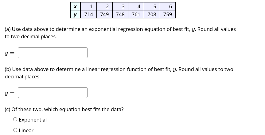  (a) Use data above to determine an exponential regression equation of