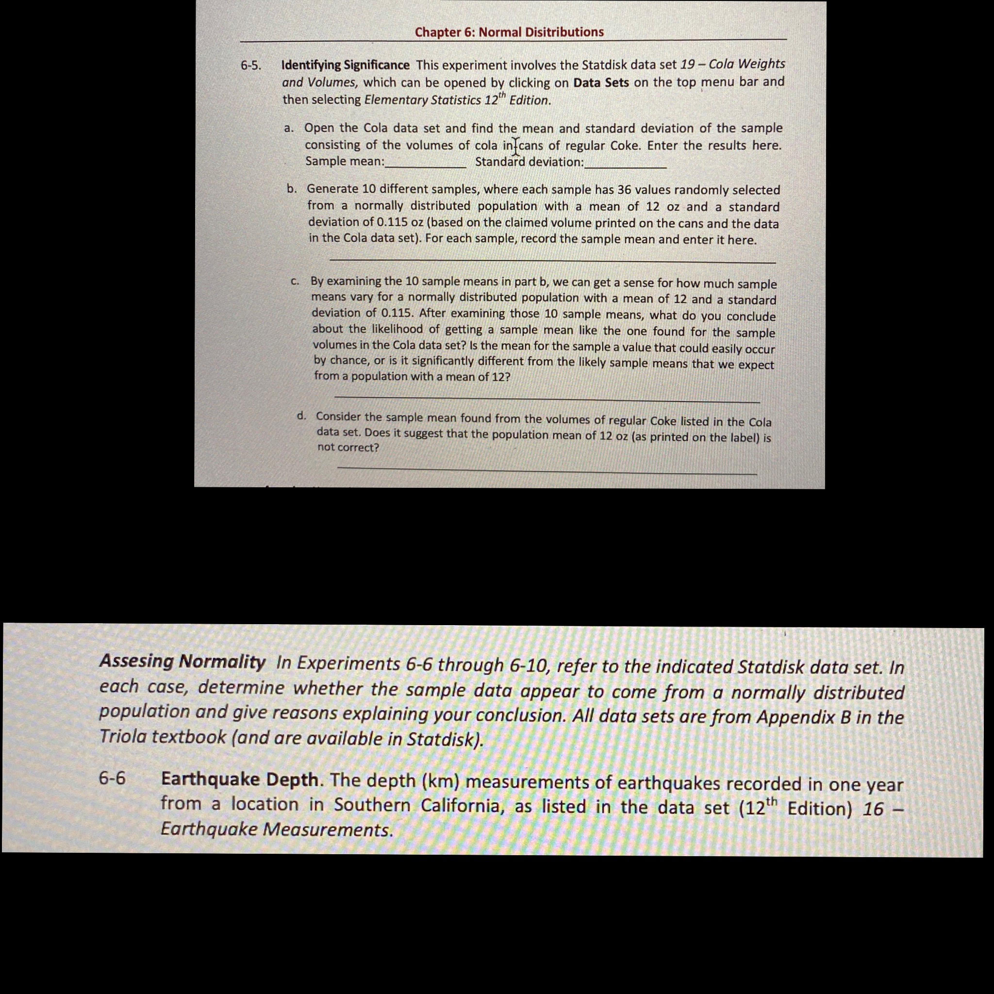 please answer questions 6.1, 6.3, 6.4, 6.5, 6.6, 6.8 Chapter 6: