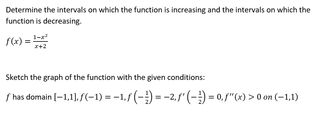 intervals on which the function is decreasing. 1x2 x+2 fCX) = Sketch