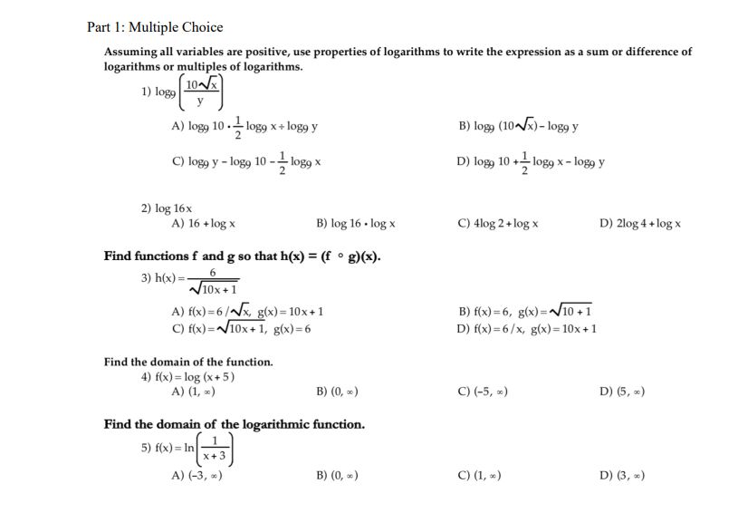 Part 1: Multiple Choice Assuming all variables are positive, use properties