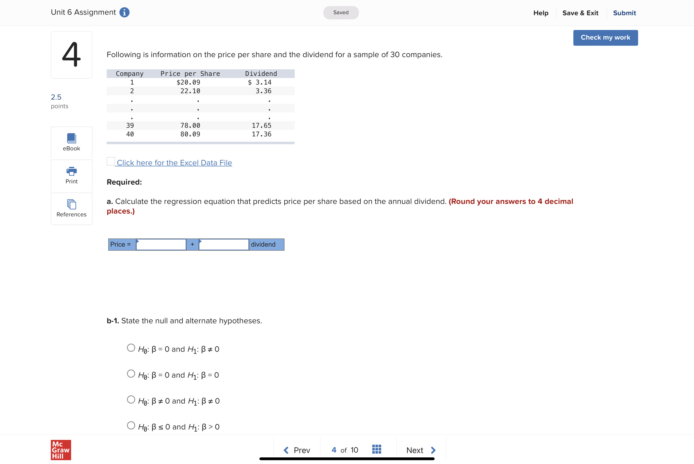  Unit 6 Assignment i Saved Help Save & Exit Submit Check