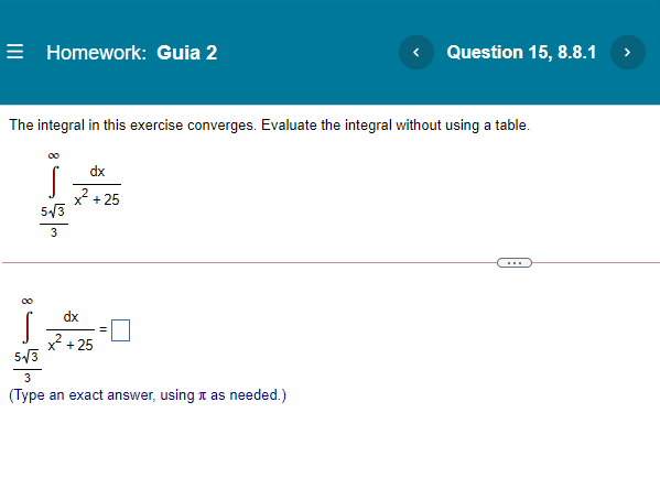 Homework: Guia 2 Question 15, 8.8.1 The integral in this exercise converges