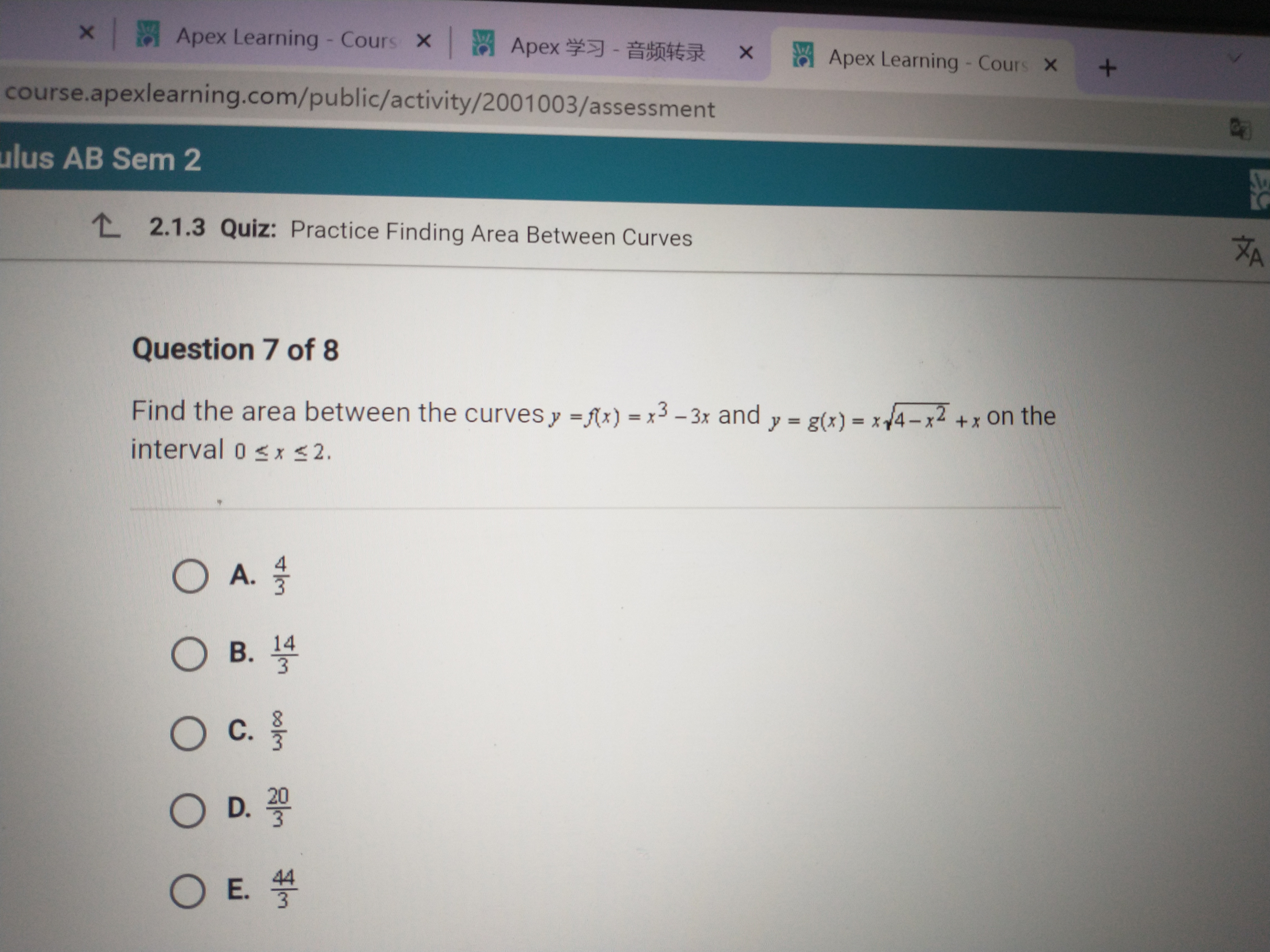X Apex Learning - Cours x + course.apexlearning.com/public/activity/2001003/assessment lus AB Sem 2