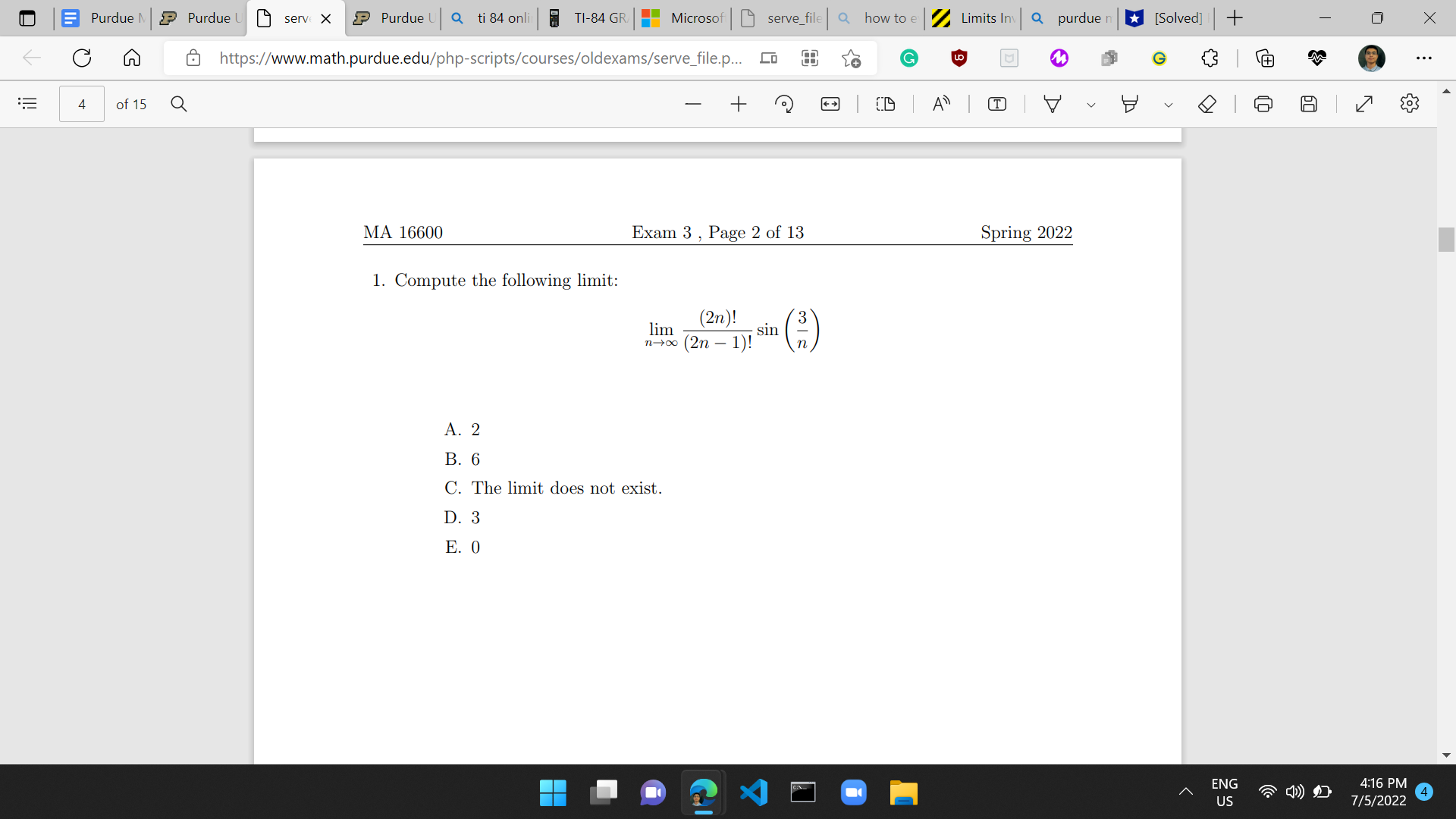 Purdue MA 166 Spring 2022 Exam 3 Question 1 (https://www.math.purdue.edu/php-scripts/courses/oldexams/serve_file.php?file=16600E3-S2022.pdf):The answer is