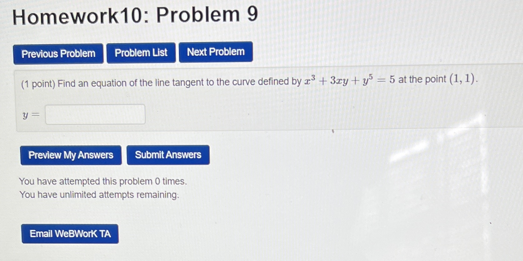  Homework10: Problem 9 Previous Problem Problem List Next Problem (1 point)