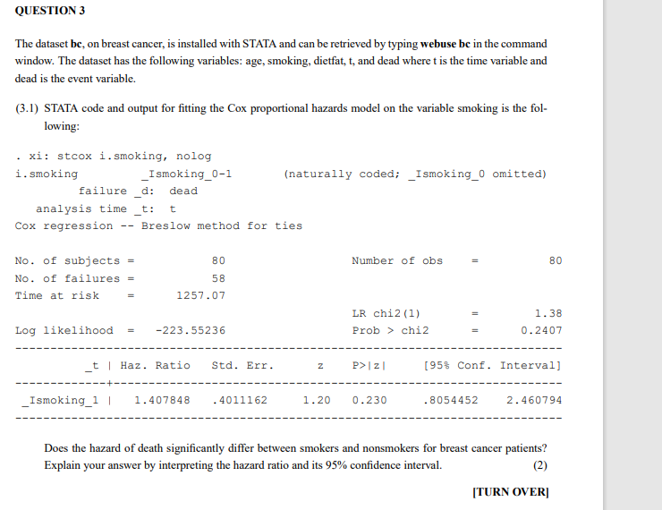 coded; _Ismoking_0 omitted) failure d: dead analysis time t: t Cox regression