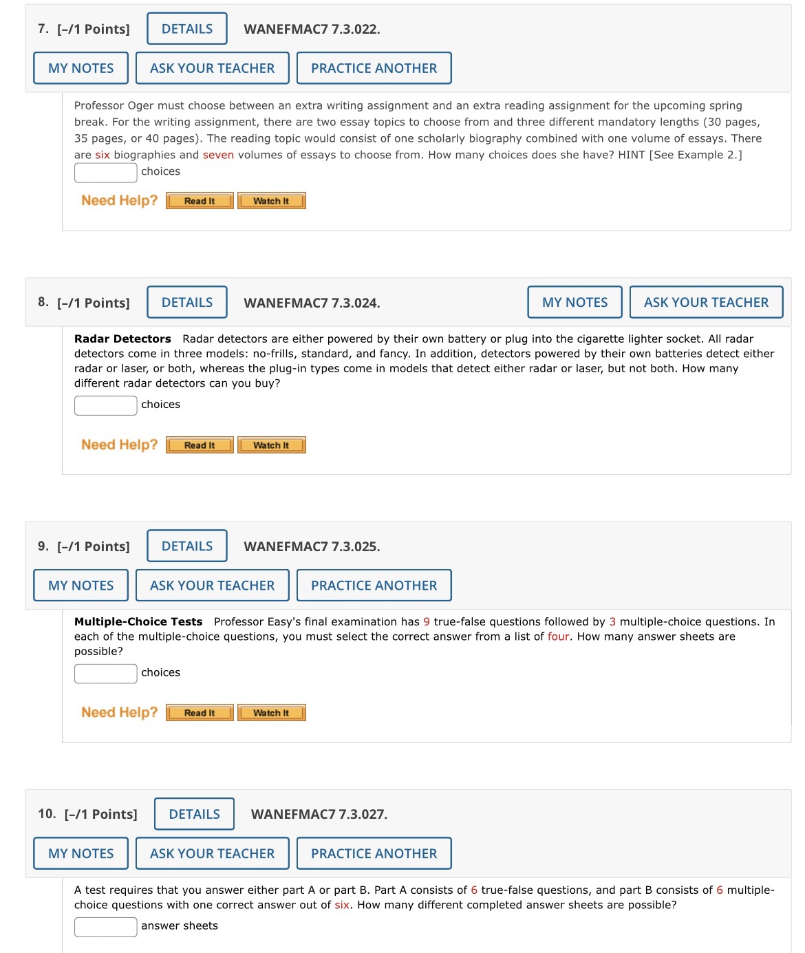 Please help 7. [l1 Points] DETAILS WANEFMAC7 7.3.022. MY NOTES ASK YOUR