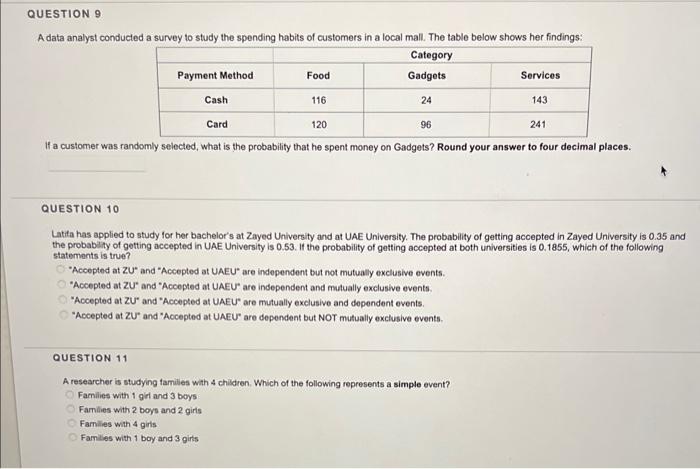  QUESTION 9 A data analyst conducted a survey to study the
