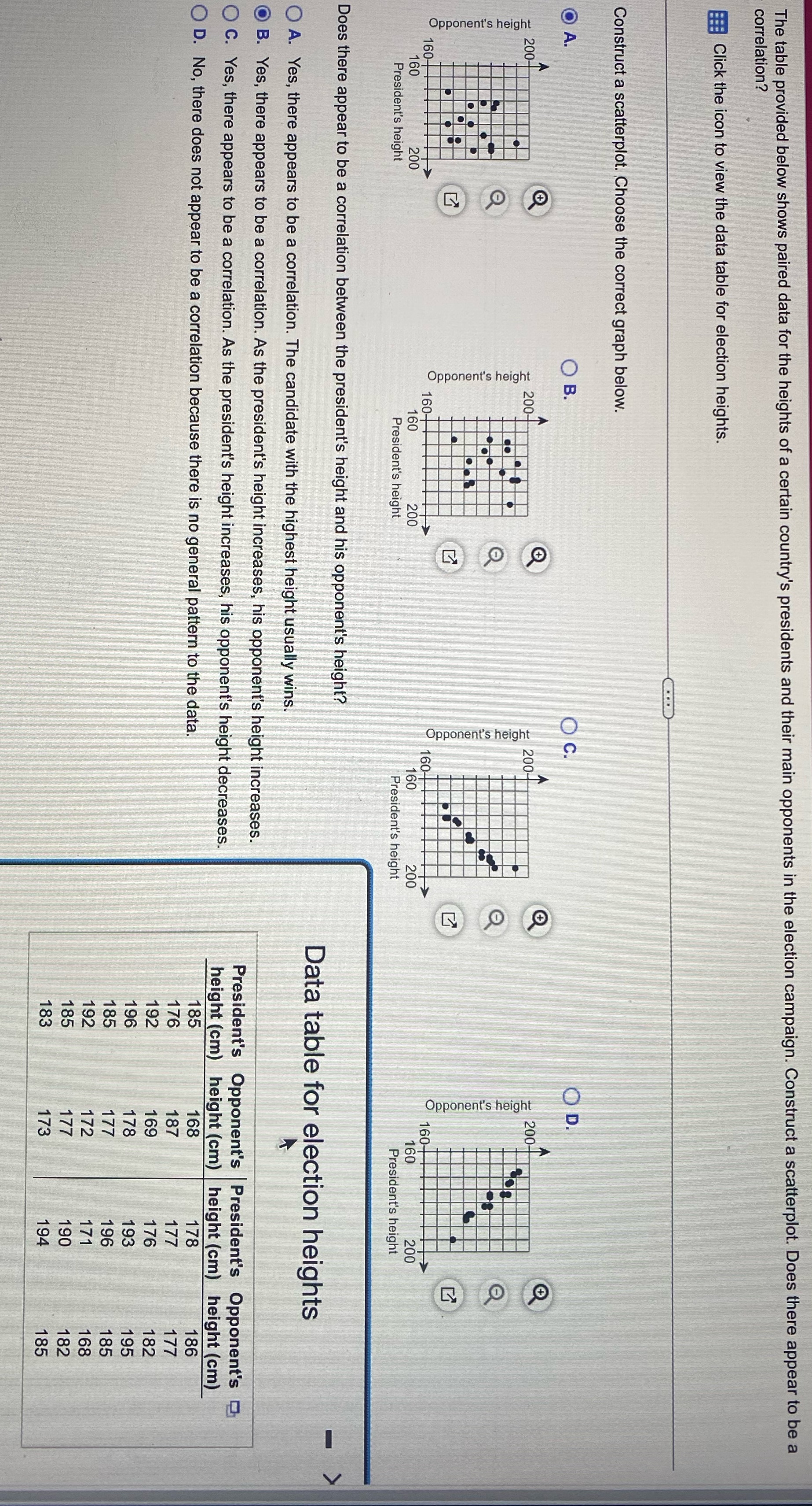 The table provided below shows paired data for the heights of