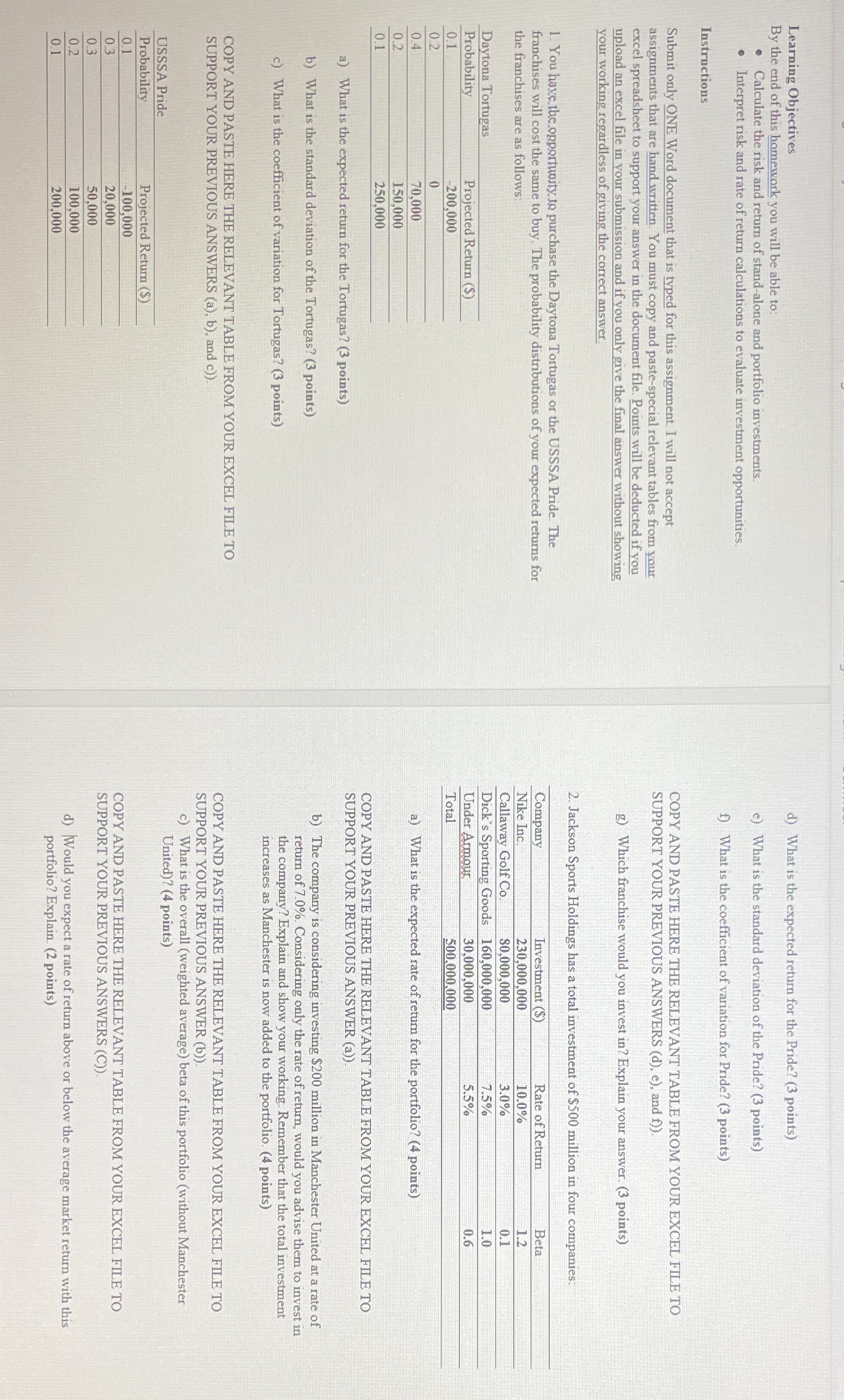  Learning Objectives d) What is the expected return for the Pride?