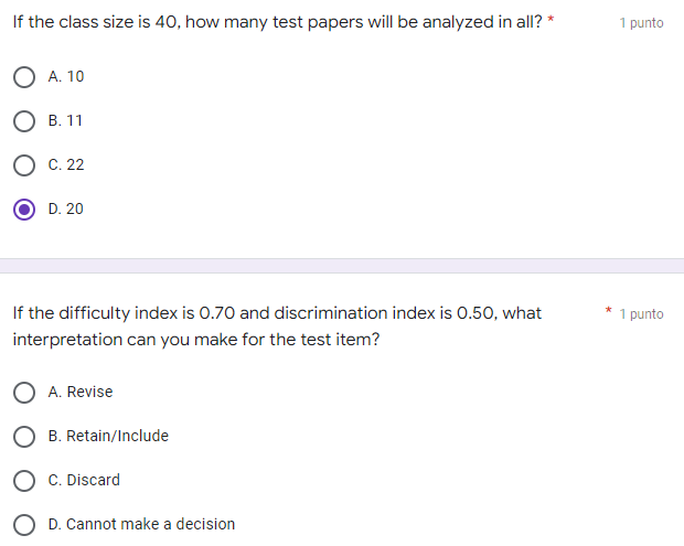 11 O C. 22 O D. 20 If the difficulty index is