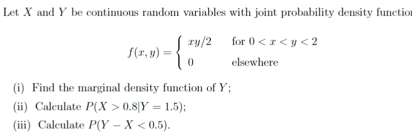 density functiol neg/2 for U (LBW = 1.5]; (iii) Calculate P(Y X
