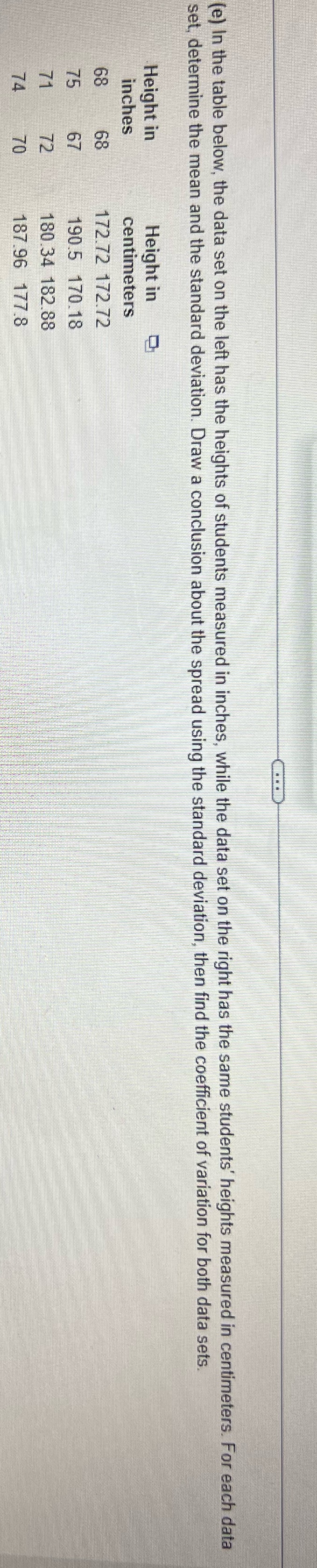 Q1. Based on the standard deviations the data set for height in