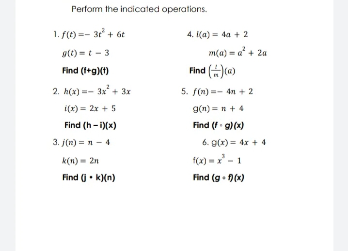 + 3x Find (h k(n) = 2n Find (j 5. m(a) =