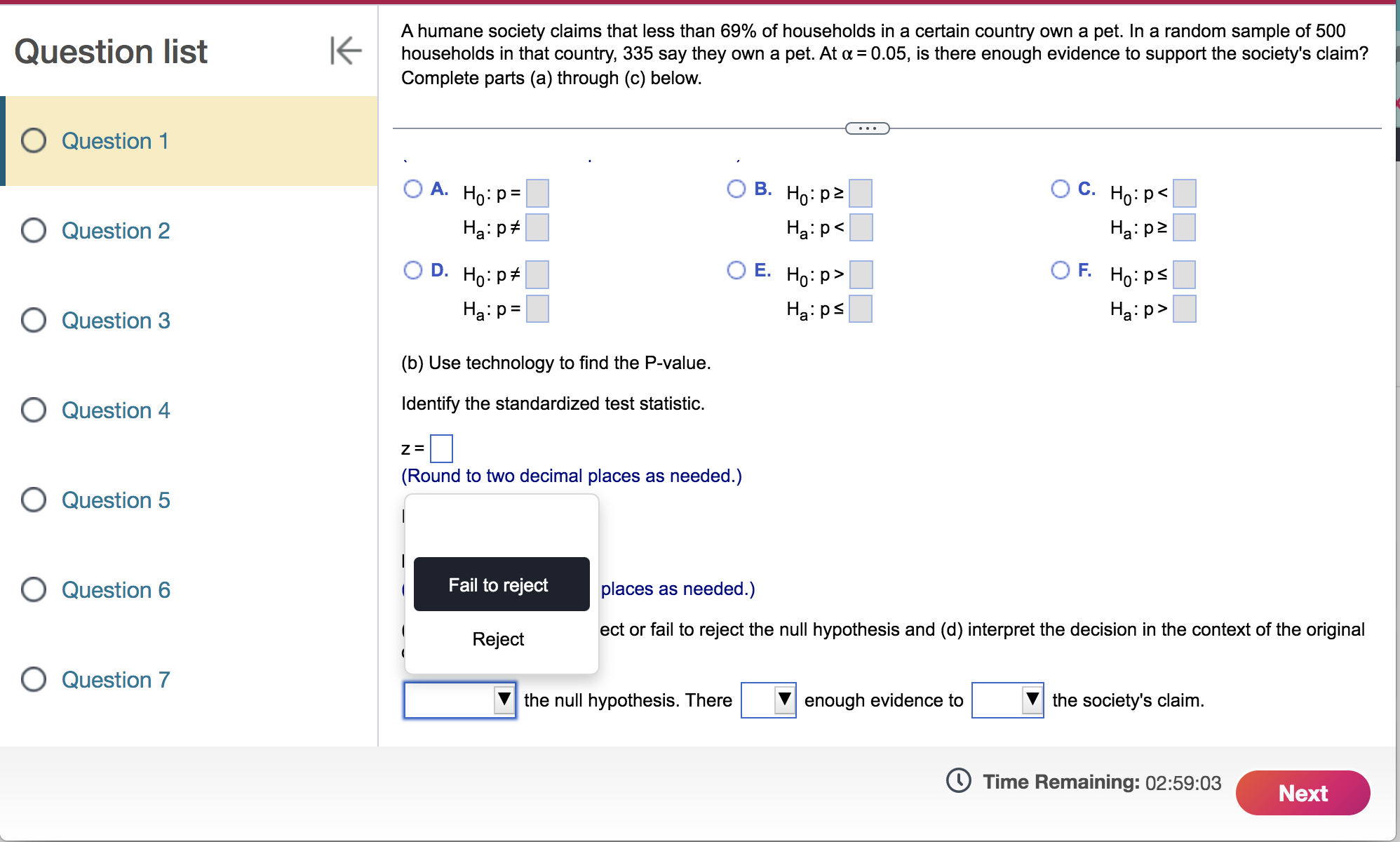 claim? Complete parts (a) through (c) below. O Question 1 (a) Identify