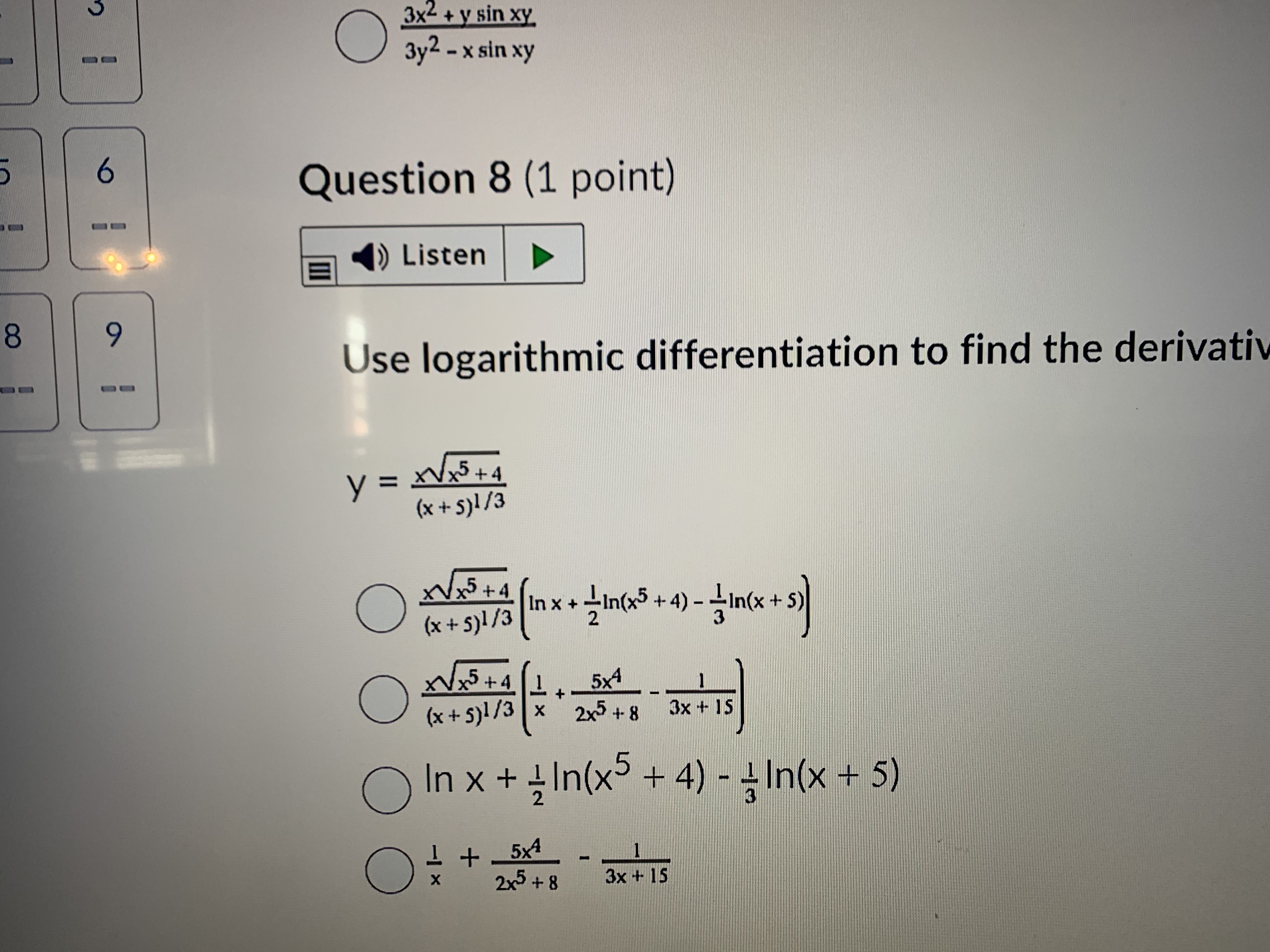 ( x + 5) 1/3 2 In x + -In(x5 +4) -